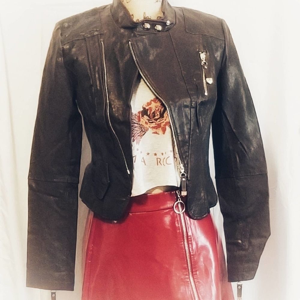 Vero Moda Brown Leather Moto Jacket